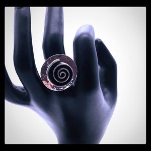 Sterling Silver Round Black Inlay Ring